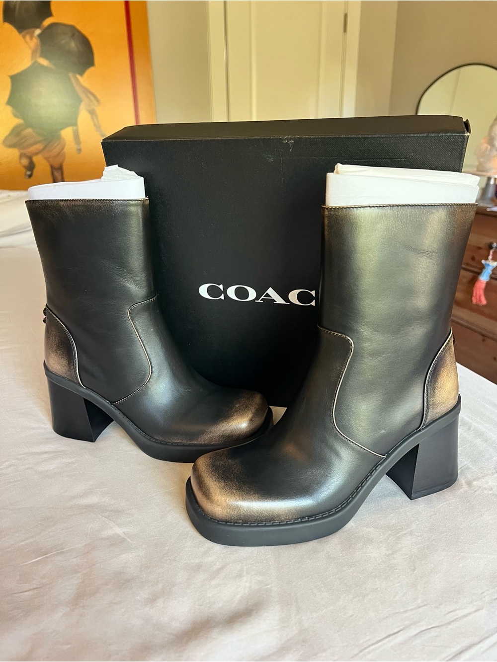 COACH Sculpted C Leather Bootie in Loved Leather